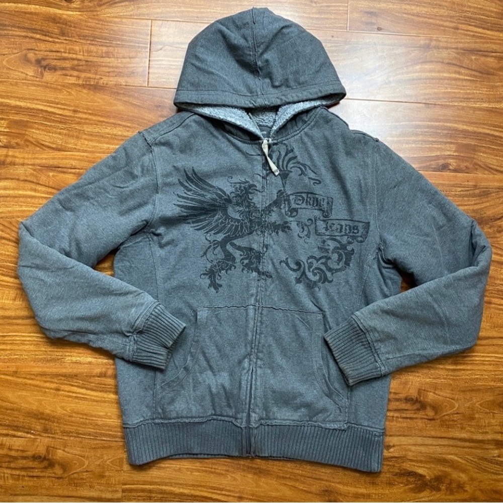 DKNY Mens Gray Thick Fleece Lined Hooded Zip Front Jacket Size Medium Streetwear